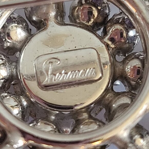 Sherman Swarovski amethyst purple circle brooch pin clip on earrings set Navette - Picture 3 of 16